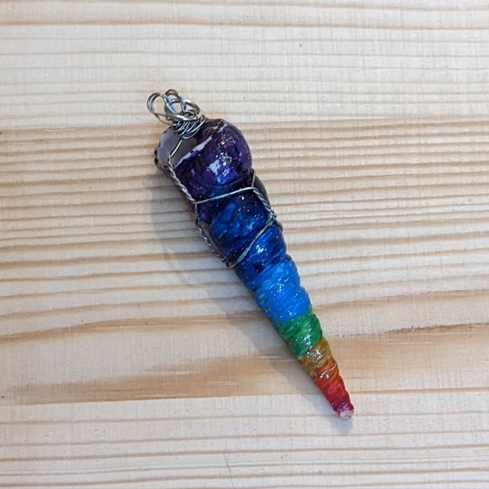 New Handmade Rainbow Chakra Crystal Pendant Wire Wrapped Necklace Boho, T5B8A